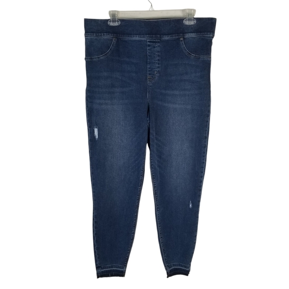 Spanx Distressed Ankle Skinny Denim Jegging Medium Wash Frayed Hem Size 2X - Picture 2 of 12